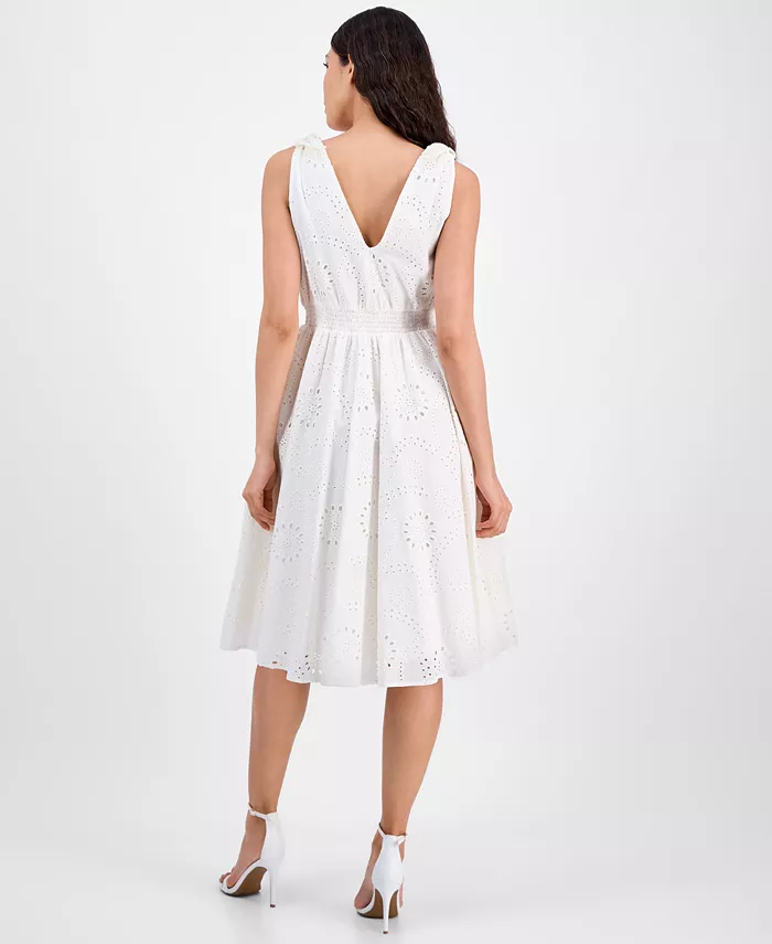 Anne Klein Women's Cotton Eyelet Sleeveless Fit & Flare Dress Women's Fashion Shoes & Accessories