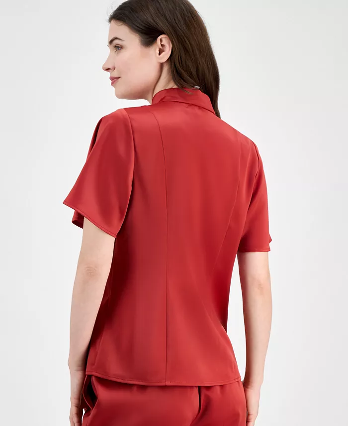 Anne Klein Women's Flutter-Sleeve Button-Front Blouse Women's Fashion Shoes & Accessories