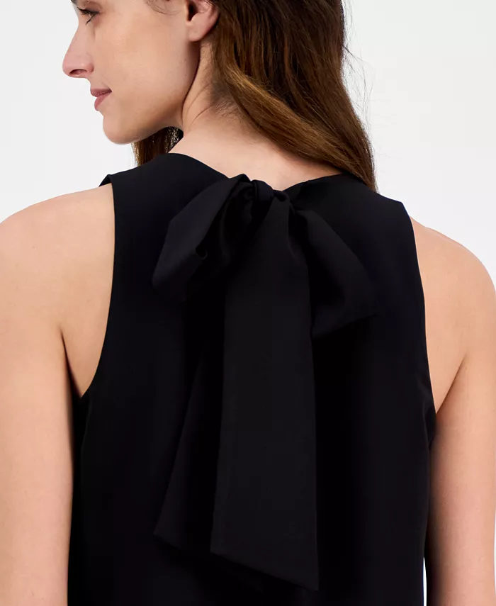 Anne Klein Women's Jewel-Neck Rosette-Trim Shift Dress Women's Fashion Shoes & Accessories