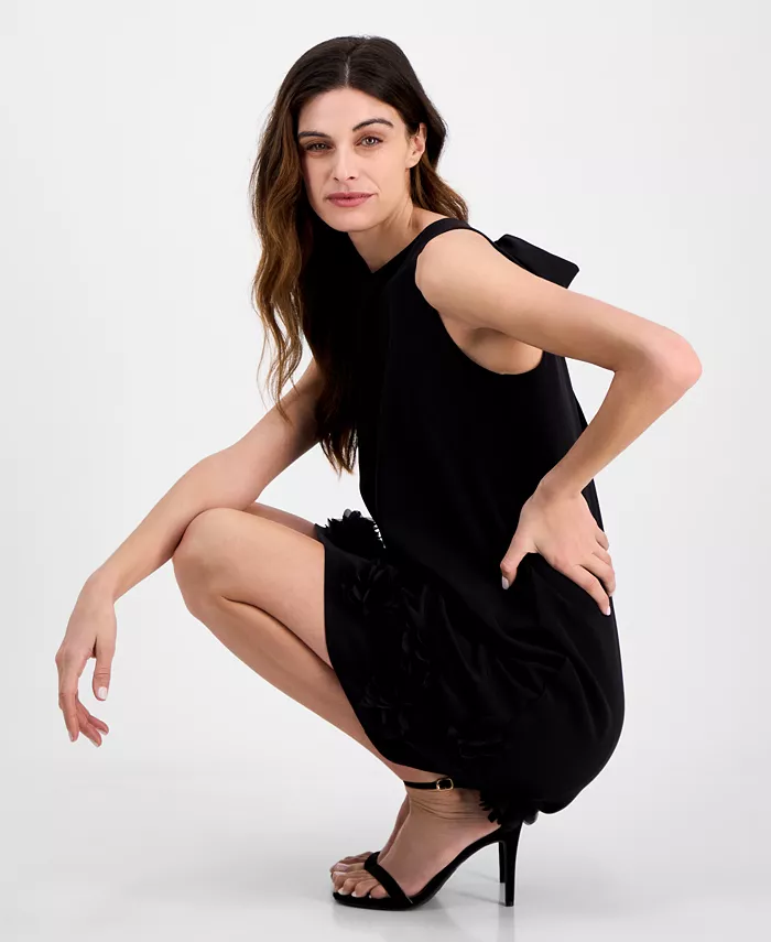 Anne Klein Women's Jewel-Neck Rosette-Trim Shift Dress Women's Fashion Shoes & Accessories