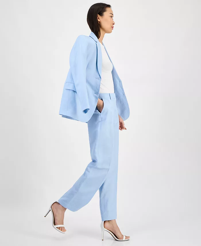 Anne Klein Women's Linen Blend High-Rise Press-Pleat Pants Women's Fashion Shoes & Accessories