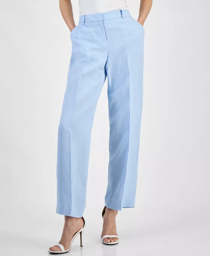 Anne Klein Women's Linen Blend High-Rise Press-Pleat Pants Women's Fashion Shoes & Accessories