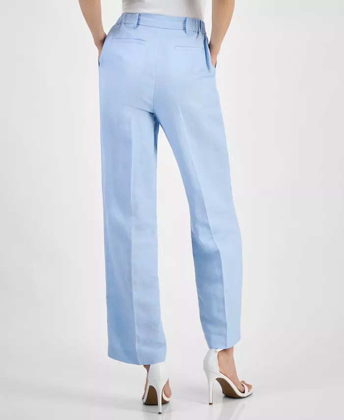 Anne Klein Women's Linen Blend High-Rise Press-Pleat Pants Women's Fashion Shoes & Accessories