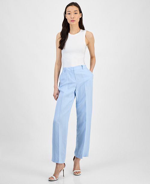 Anne Klein Women's Linen Blend High-Rise Press-Pleat Pants Women's Fashion Shoes & Accessories