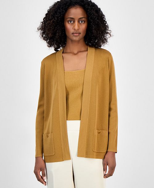 Anne Klein Women's Malibu Fine Rib Open-Front Cardigan Women's Fashion Shoes & Accessories