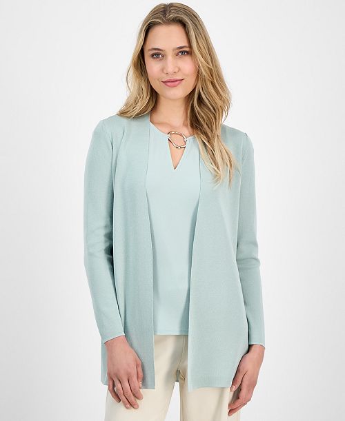 Anne Klein Women's Napa Fine Rib Pocket Cardigan Women's Fashion Shoes & Accessories