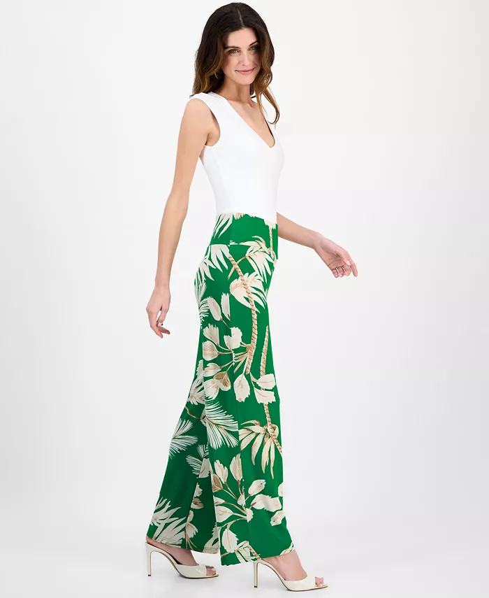Anne Klein Women's Printed High-Rise Pull-On Wide-Leg Pants Women's Fashion Shoes & Accessories