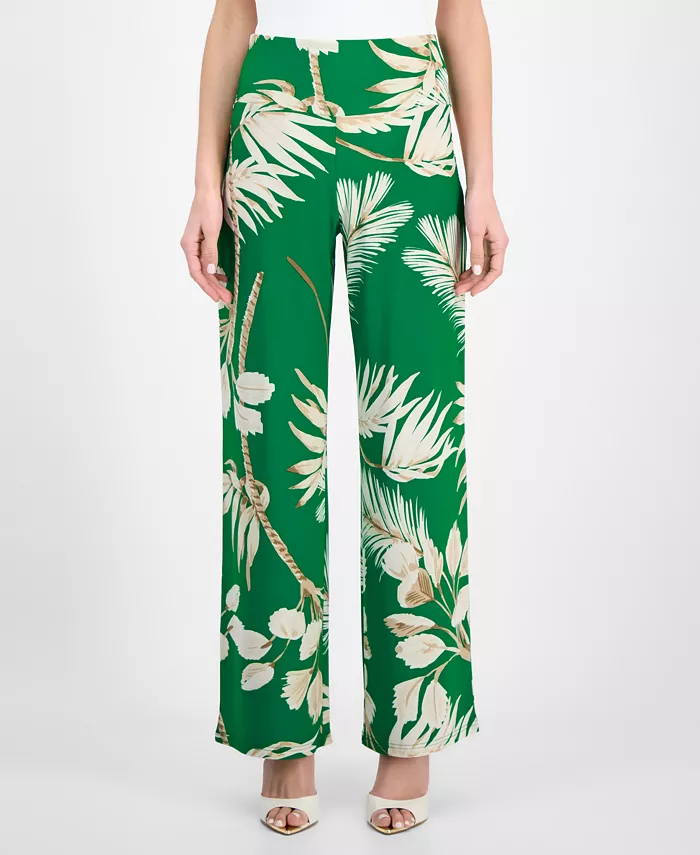 Anne Klein Women's Printed High-Rise Pull-On Wide-Leg Pants Women's Fashion Shoes & Accessories