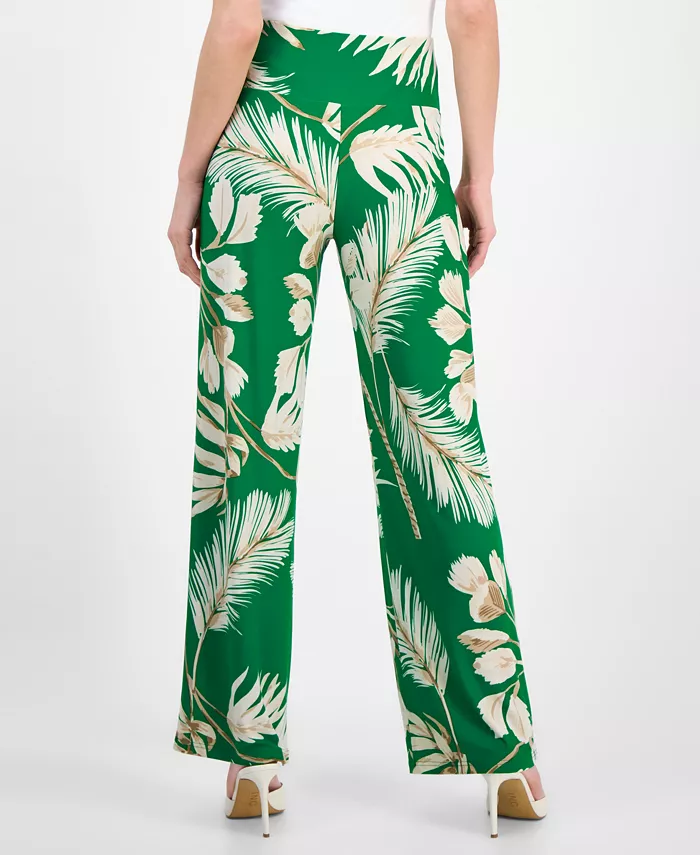 Anne Klein Women's Printed High-Rise Pull-On Wide-Leg Pants Women's Fashion Shoes & Accessories