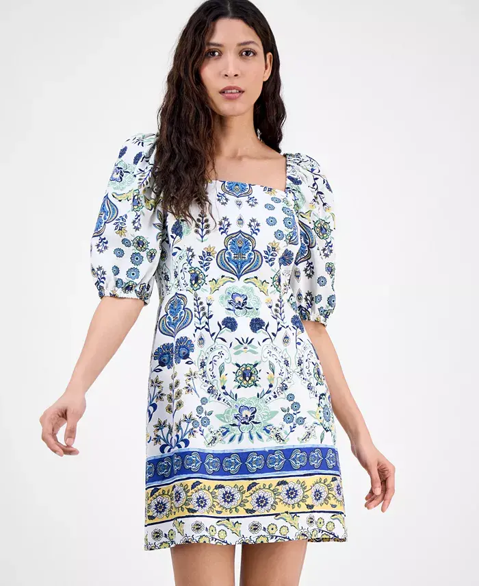 Anne Klein Women's Printed Puff-Sleeve Sheath Dress Women's Fashion Shoes & Accessories