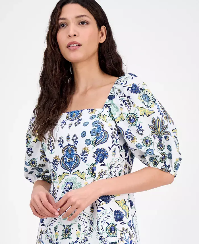 Anne Klein Women's Printed Puff-Sleeve Sheath Dress Women's Fashion Shoes & Accessories