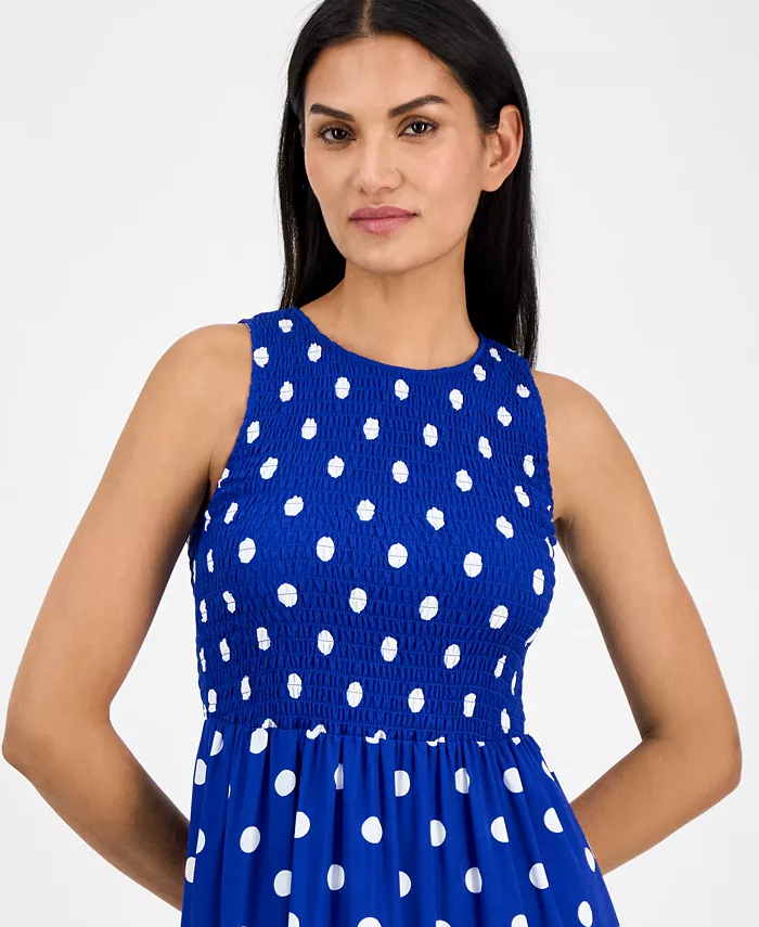 Anne Klein Women's Printed Smocked Tiered Maxi Dress Women's Fashion Shoes & Accessories