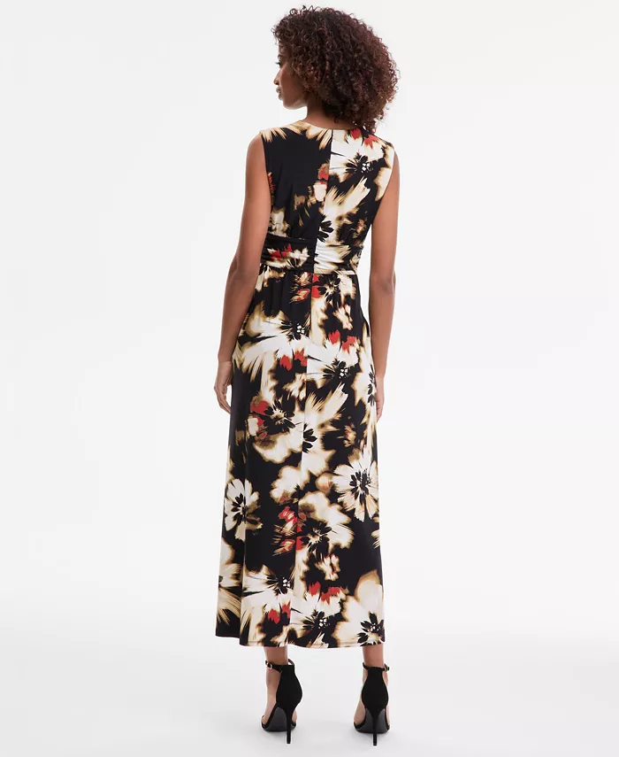 Anne Klein Women's Printed Twist-Front Maxi Dress Women's Fashion Shoes & Accessories