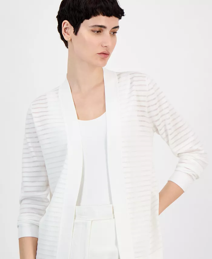Anne Klein Women's Shadow Stripe Open-Front Cardigan Women's Fashion Shoes & Accessories
