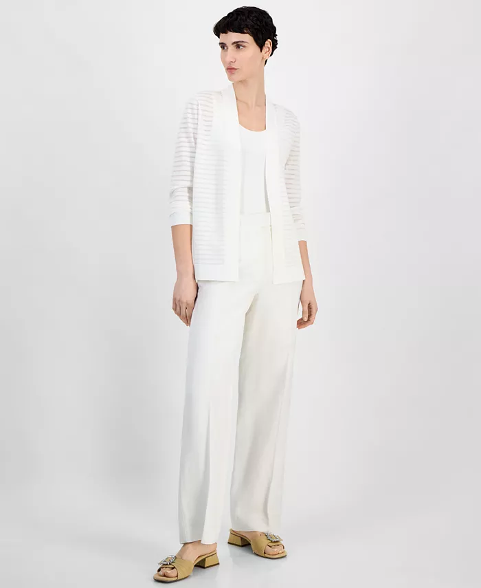 Anne Klein Women's Shadow Stripe Open-Front Cardigan Women's Fashion Shoes & Accessories
