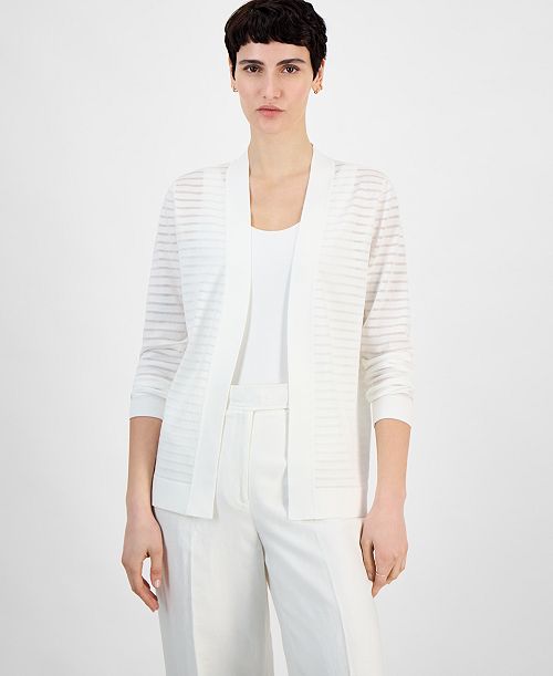 Anne Klein Women's Shadow Stripe Open-Front Cardigan Women's Fashion Shoes & Accessories