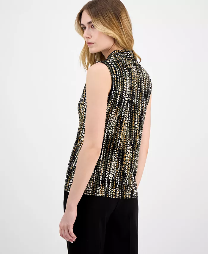 Anne Klein Women's Sleeveless Pleated V-Neck Shell Top Women's Fashion Shoes & Accessories