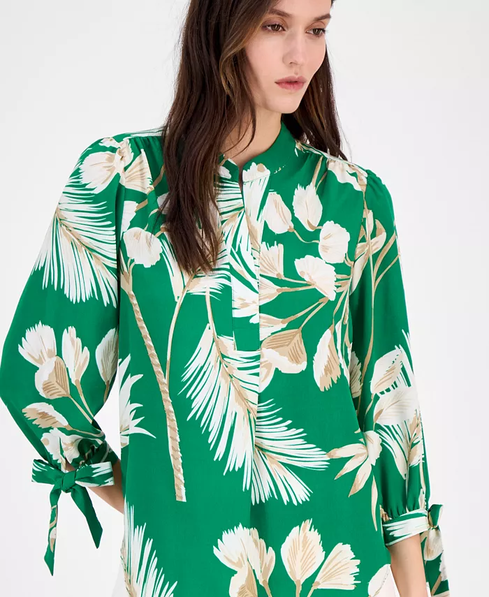 Anne Klein Women's Split-Neck Tie-Cuff Blouse Women's Fashion Shoes & Accessories