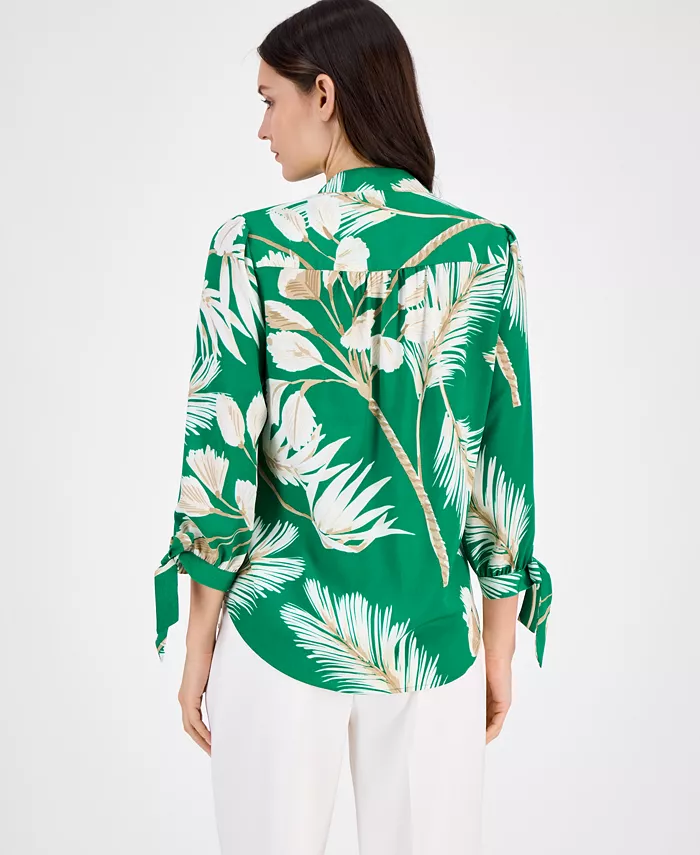 Anne Klein Women's Split-Neck Tie-Cuff Blouse Women's Fashion Shoes & Accessories