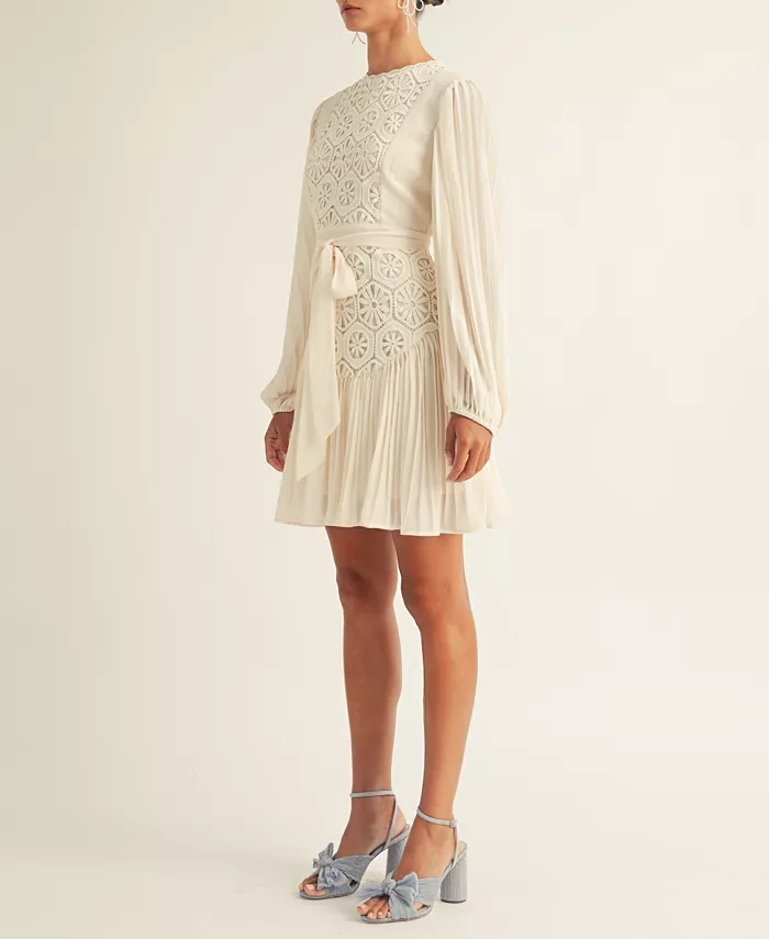 AROSE STUDIO INC Women's Jules Lace-Trim Blouson-Sleeve A-Line Dress Women's Fashion Shoes & Accessories