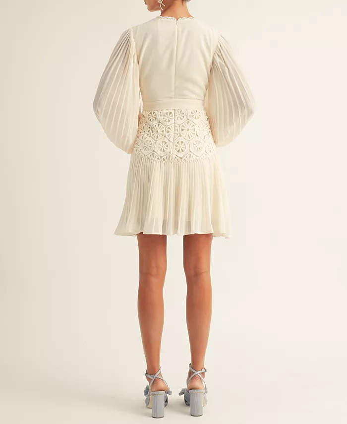 AROSE STUDIO INC Women's Jules Lace-Trim Blouson-Sleeve A-Line Dress Women's Fashion Shoes & Accessories