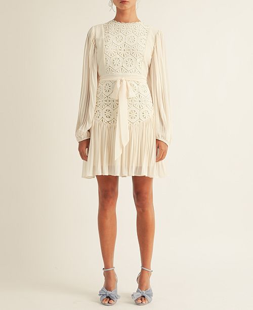 AROSE STUDIO INC Women's Jules Lace-Trim Blouson-Sleeve A-Line Dress Women's Fashion Shoes & Accessories