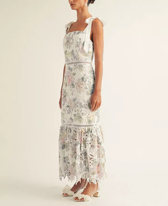 AROSE STUDIO INC Women's Madison Floral-Lace Midi Dress Women's Fashion Shoes & Accessories