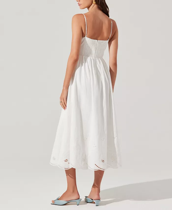 ASTR The Label Women's Kaidi Embroidered Midi Dress Women's Fashion Shoes & Accessories