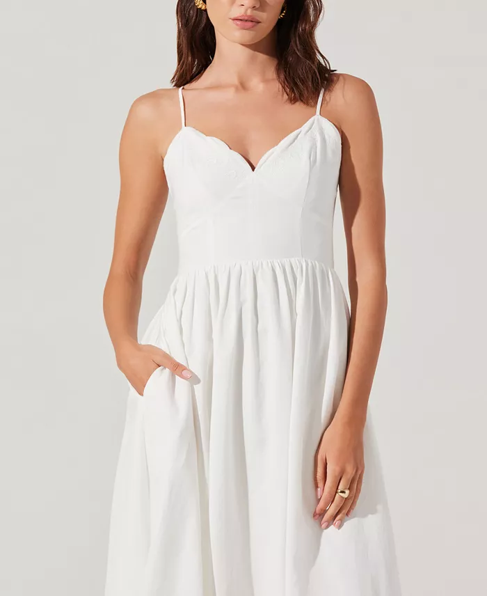 ASTR The Label Women's Kaidi Embroidered Midi Dress Women's Fashion Shoes & Accessories