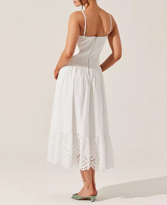 ASTR The Label Women's Nathalia Cotton Eyelet Midi Dress Women's Fashion Shoes & Accessories