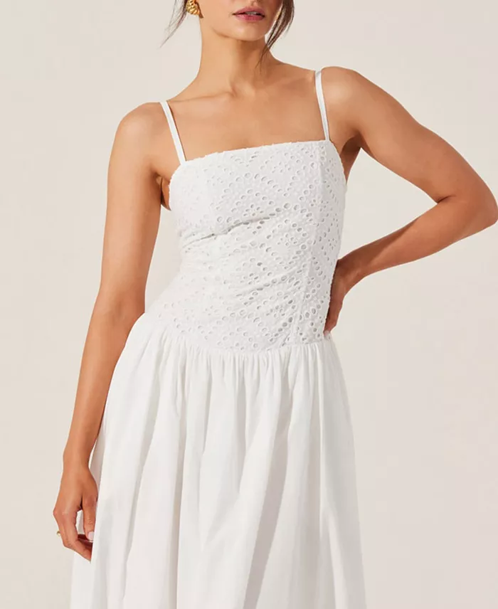 ASTR The Label Women's Nathalia Cotton Eyelet Midi Dress Women's Fashion Shoes & Accessories