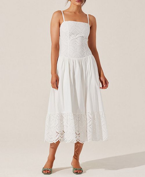 ASTR the Label Women's Nathalia Cotton Eyelet Midi Dress Women's Fashion Shoes & Accessories