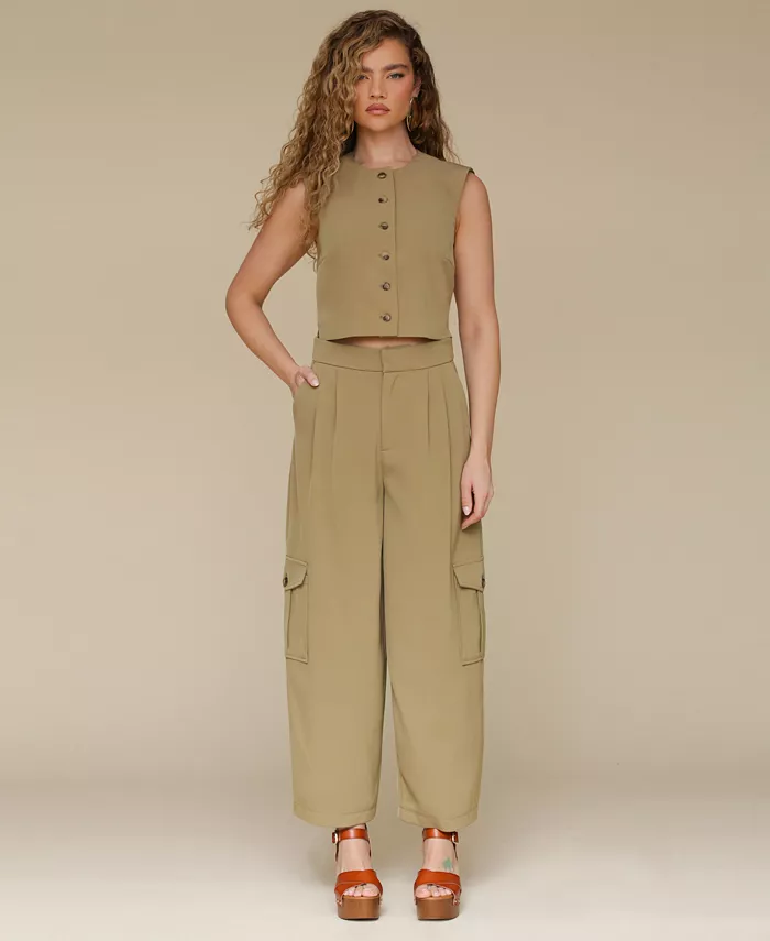 Avec Les Filles Women's Barrel-Leg Cargo Pants Women's Fashion Shoes & Accessories