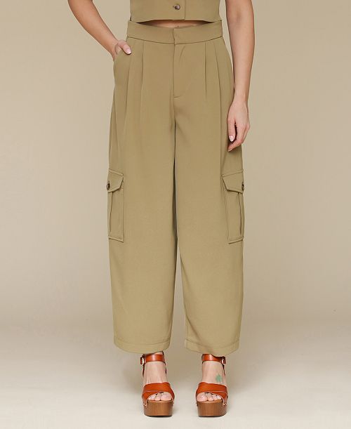 Avec Les Filles Women's Barrel-Leg Cargo Pants Women's Fashion Shoes & Accessories