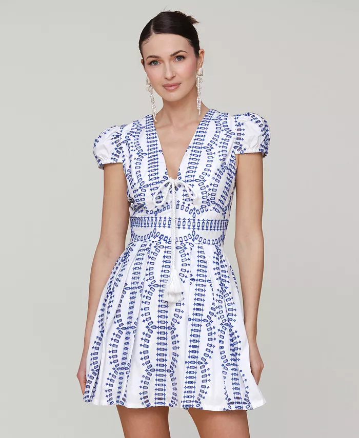 Avec Les Filles Women's Cotton Eyelet Fit & Flare Dress Women's Fashion Shoes & Accessories