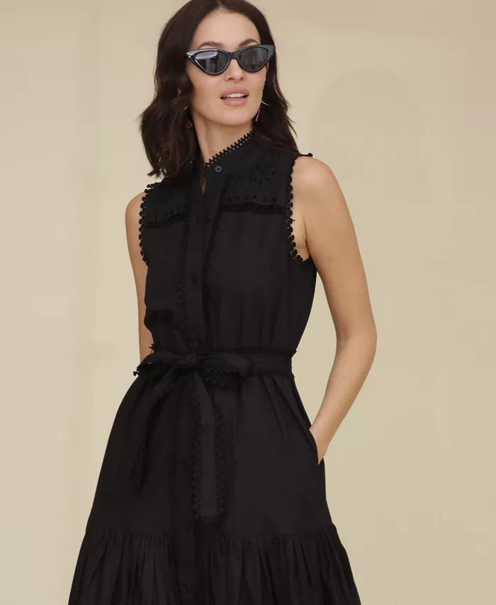 Avec Les Filles Women's Cotton Sleeveless Eyelet Maxi Dress Women's Fashion Shoes & Accessories