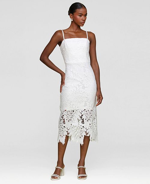 Avec Les Filles Women's Embroidered Sleeveless Midi Dress Women's Fashion Shoes & Accessories