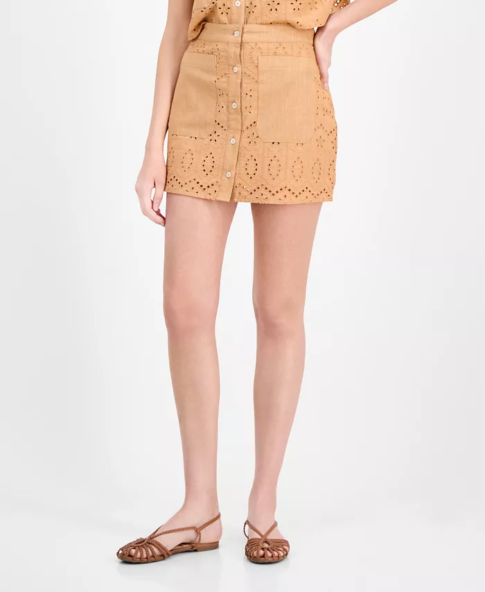 Avec Les Filles Women's Eyelet Midi Skirt Women's Fashion Shoes & Accessories