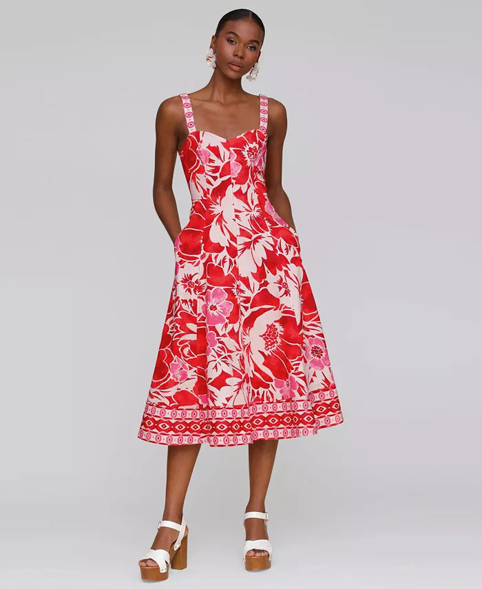 Avec Les Filles Women's Fit & Flare Floral-Print Midi Dress Women's Fashion Shoes & Accessories