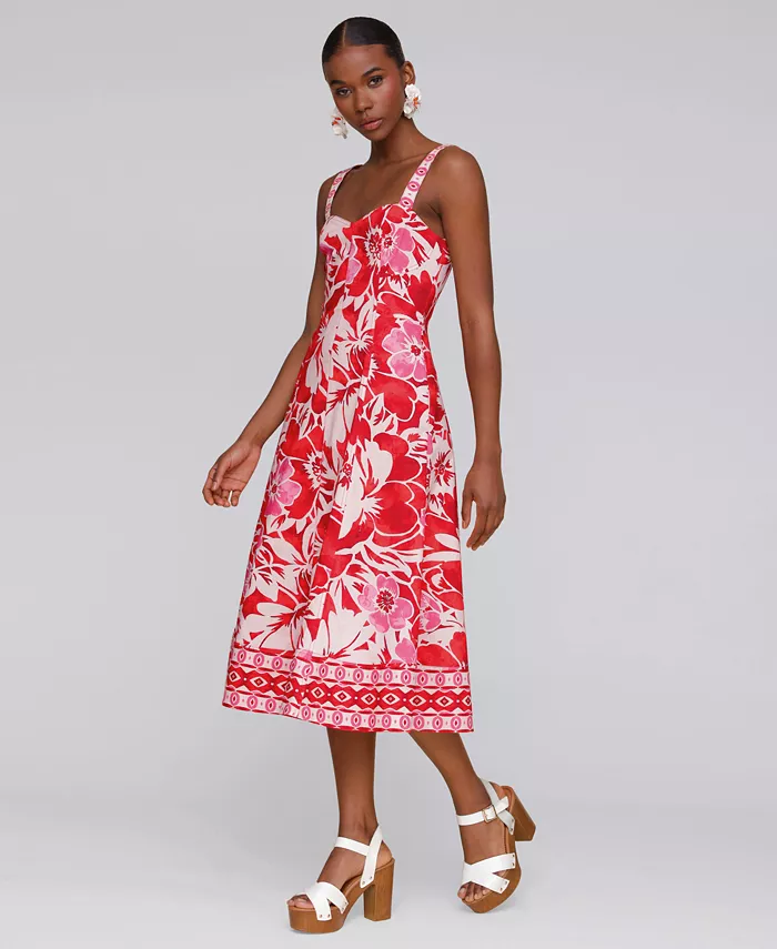 Avec Les Filles Women's Fit & Flare Floral-Print Midi Dress Women's Fashion Shoes & Accessories