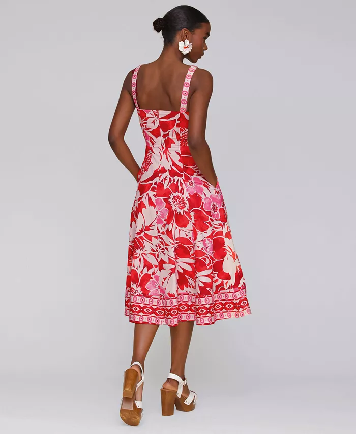 Avec Les Filles Women's Fit & Flare Floral-Print Midi Dress Women's Fashion Shoes & Accessories