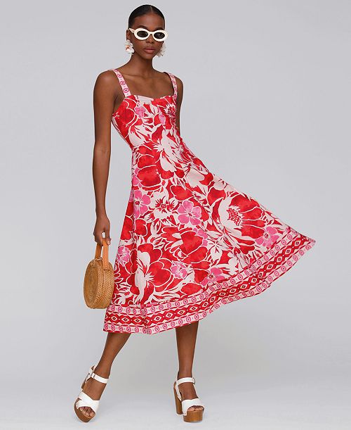 Avec Les Filles Women's Fit & Flare Floral-Print Midi Dress Women's Fashion Shoes & Accessories