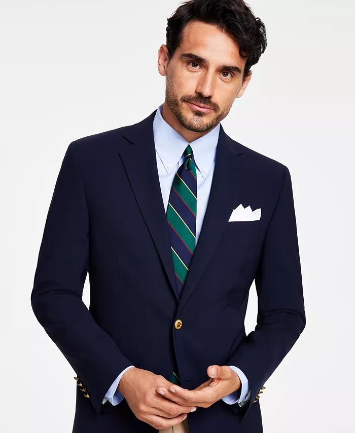 B By Brooks Brothers Men's Classic-Fit Navy Stretch Wool Blend Blazer Men's Fashion & Accessories