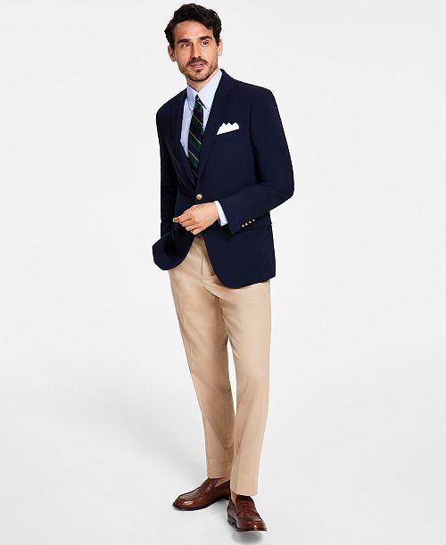 B By Brooks Brothers Men's Classic-Fit Navy Stretch Wool Blend Blazer Men's Fashion & Accessories