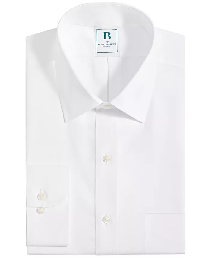 B By Brooks Brothers Men’s Regular Fit Non-Iron Spread Collar Solid Pinpoint Dress Shirt Men's Fashion & Accessories