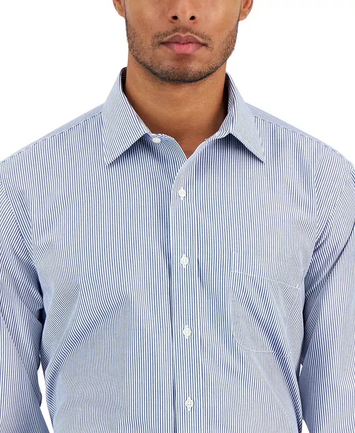 B By Brooks Brothers Men's Regular Fit Non-Iron Spread Collar Bengal Stripe Broadcloth Dress Shirt Men's Fashion & Accessories