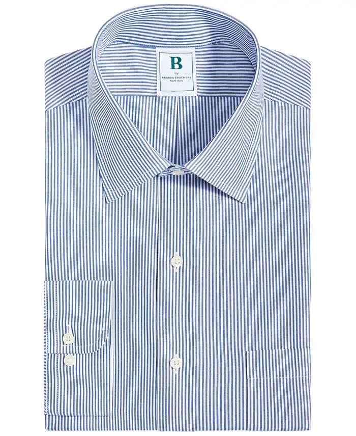 B By Brooks Brothers Men's Regular Fit Non-Iron Spread Collar Bengal Stripe Broadcloth Dress Shirt Men's Fashion & Accessories