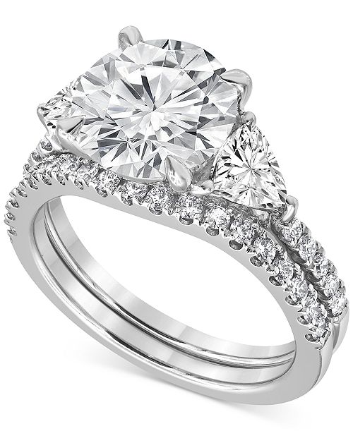 Badgley Mischka Certified Lab Grown Diamond Round Three Stone Bridal Set (4-1/4 ct. t.w.) in 14k Gold Jewelry & Watches