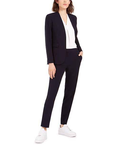 Bar III Collarless Blazer Inverted-Pleat Top & Straight-Leg Pants Created For Macy's Women's Fashion Shoes & Accessories