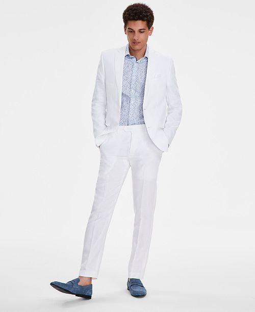 Bar III Men's Slim-Fit White 100% Linen Suit Jacket Created for Macy's Men's Fashion & Accessories